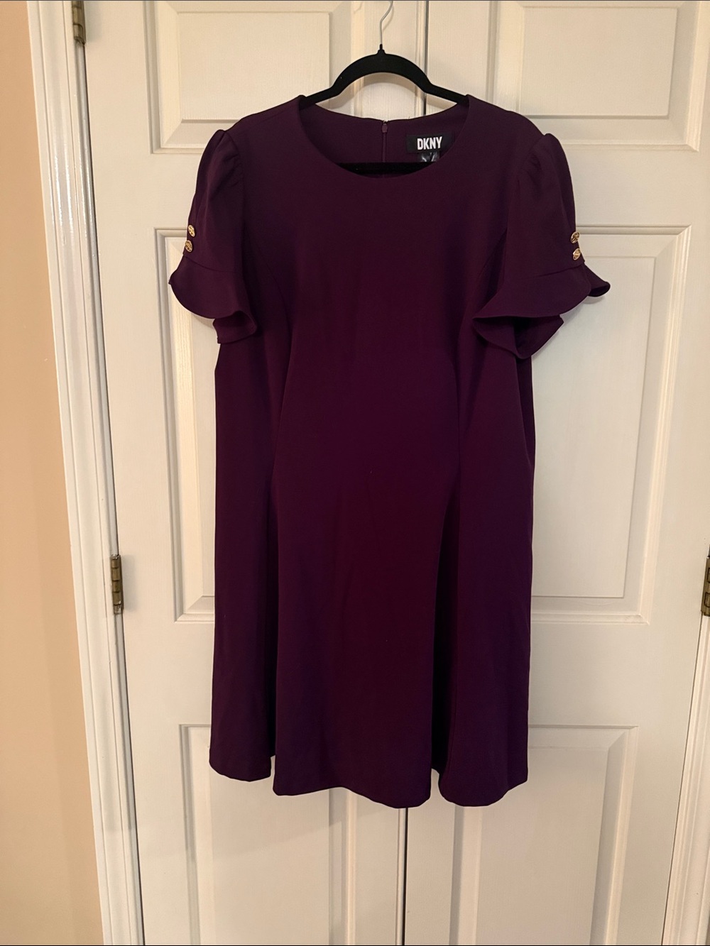 DKNY Plum Shift Dress with Ruffle Sleeves
